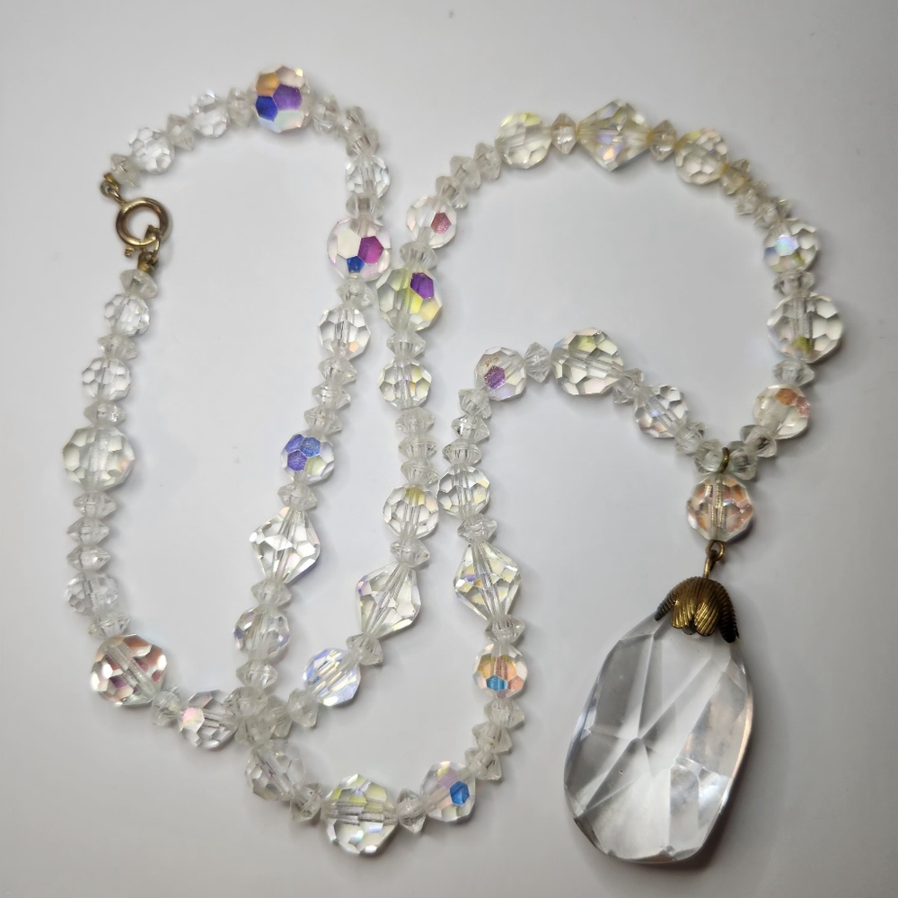 Vintage Aurora Borealis AB necklace With Large Statement Pendant